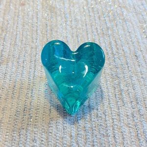Fire and Light Teal Glass Heart Paperweight